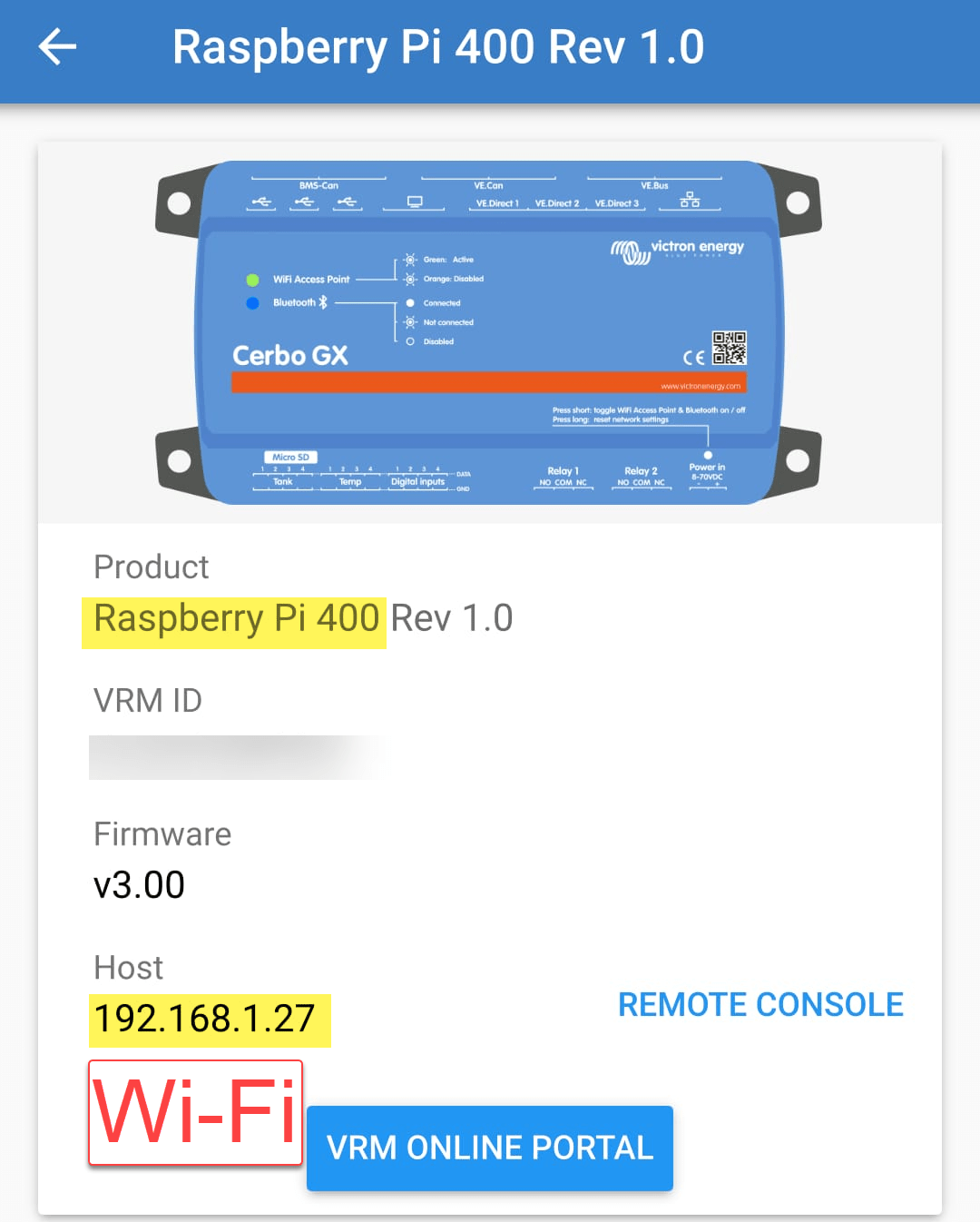 Enabling WiFi on a Raspberry Pi 400 with Venus&nbsp;OS